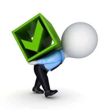 3d small person and green tick mark. clipart