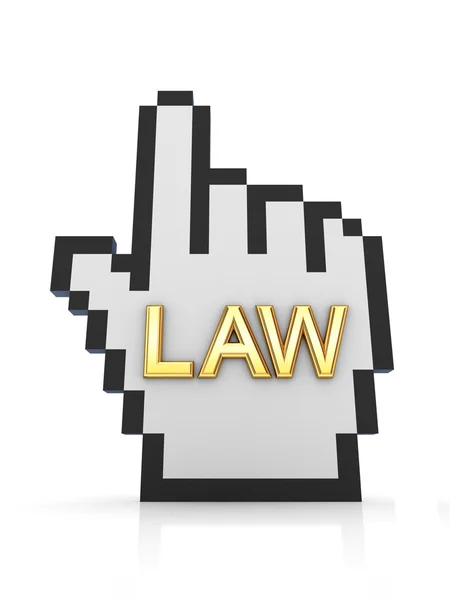 Golden word LAW and large cursor. — Stock Photo, Image