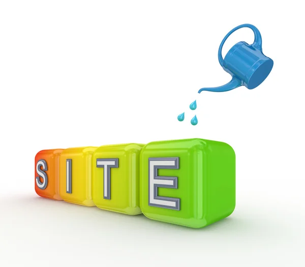 Blauwe puls en kleurrijke kubussen met een woord site. — Stockfoto