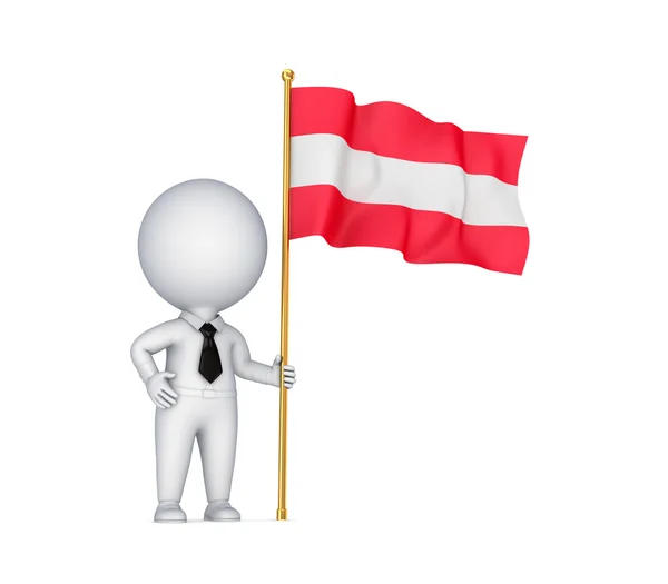 3d persona pequeña con una bandera austriaca en una mano . —  Fotos de Stock