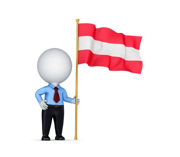 3D malá osoba s rakouskou vlajku v ruce. — Stock fotografie