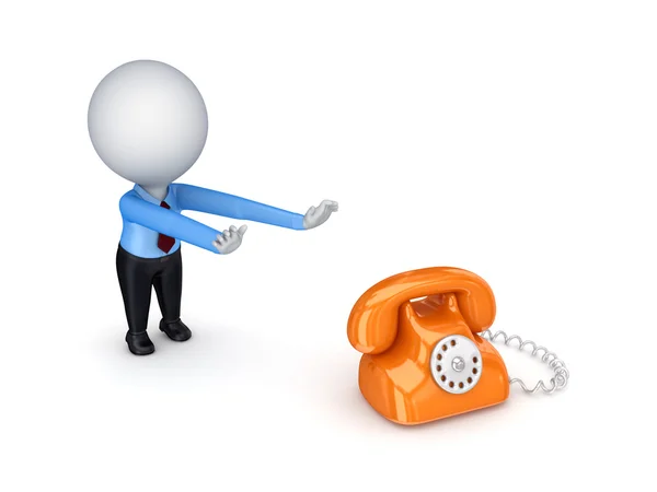 3d small person pulling hands to a telephone. — Stock Photo, Image