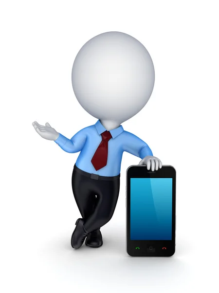 3D-kleine persoon met een moderne mobiele telefoon. — Stockfoto