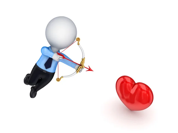 3D liten person skytte på ett rött hjärta. — Stockfoto