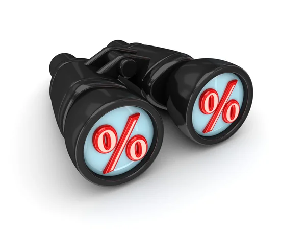 stock image Binoculars with percents symbols.