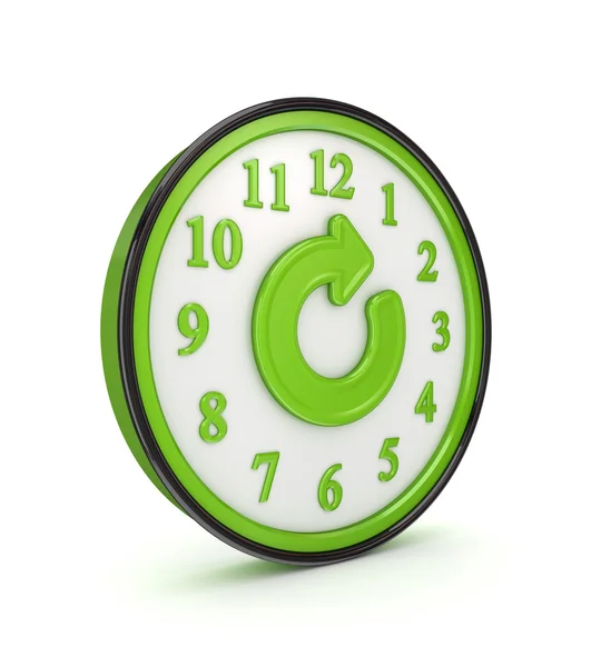 Refresh-Symbol auf einer grünen Uhr. — Stockfoto