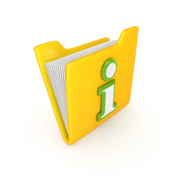 Símbolo de informação verde em uma pasta amarela . — Fotografia de Stock
