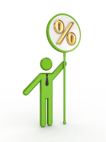 3D-kleine persoon met procenten symbool. — Stockfoto
