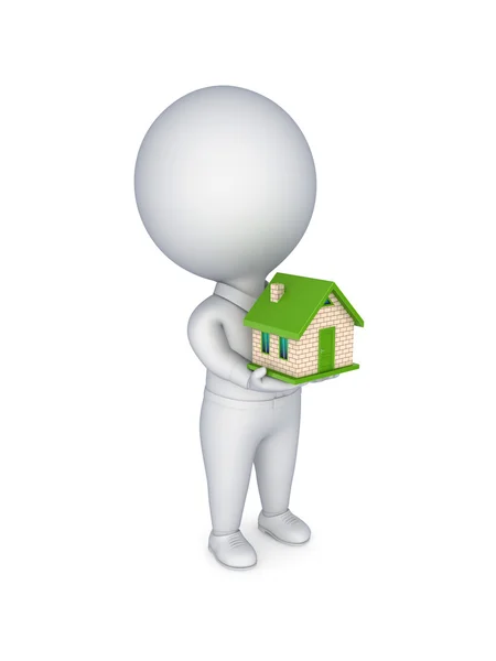 .3d person with a small house in a hands. — Stock Photo, Image
