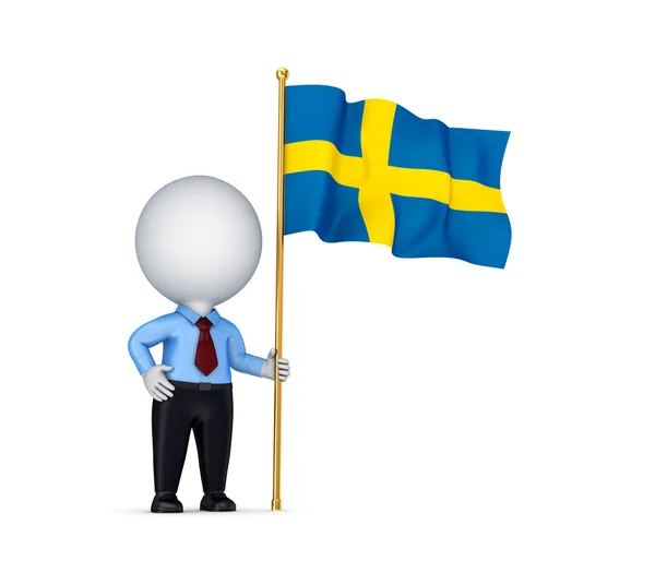 3D małe osoby z flagą szwedzki. — Zdjęcie stockowe