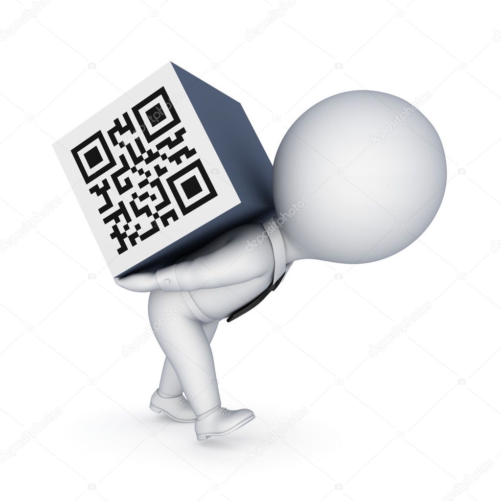 3d samll person and QR code.