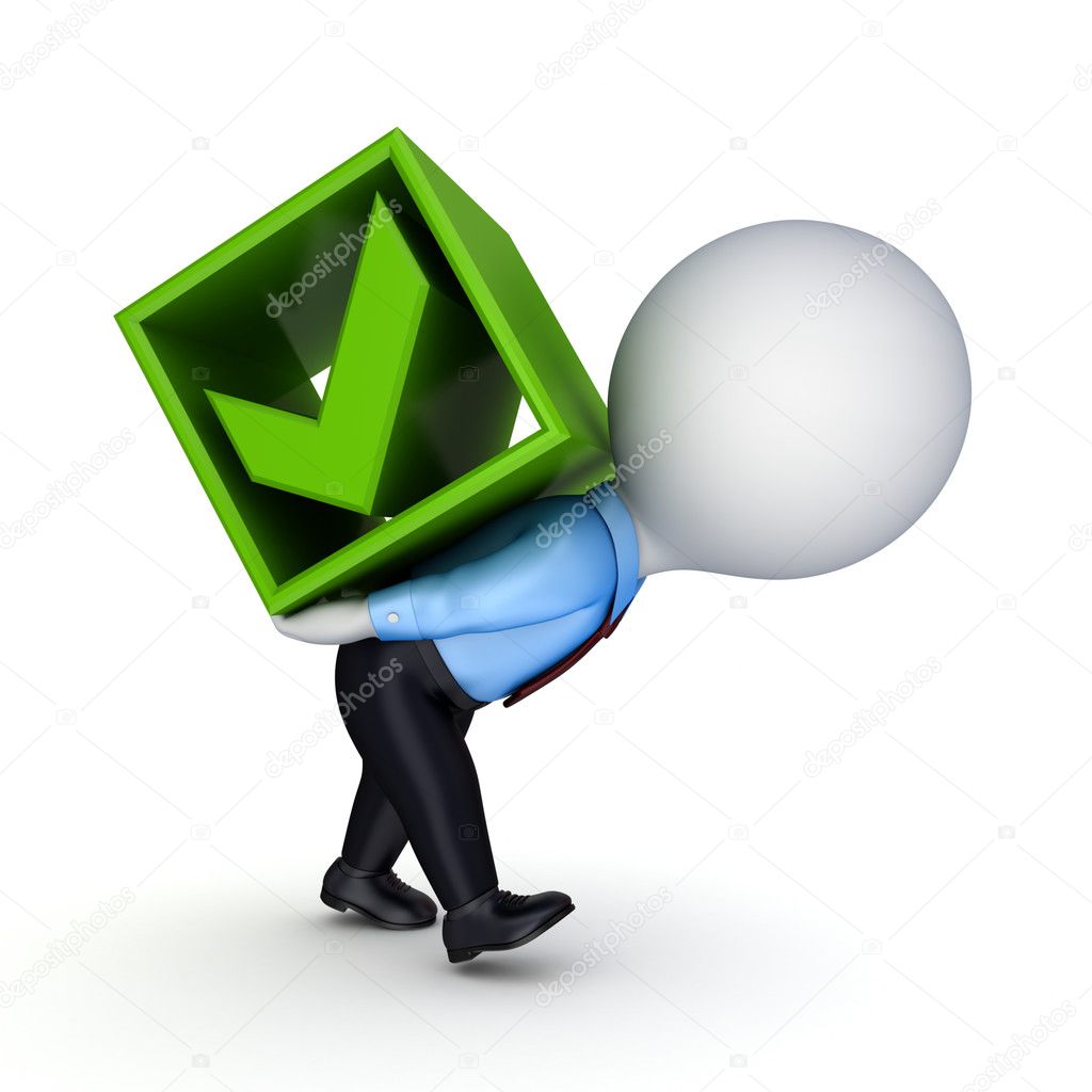 3d small person and green tick mark.