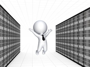 Server and 3d small person. clipart