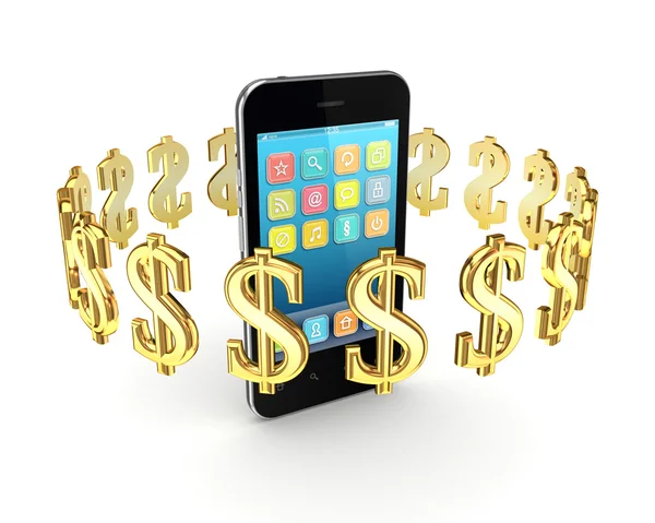 Dollartekens rond moderne mobiele telefoon. — Stockfoto
