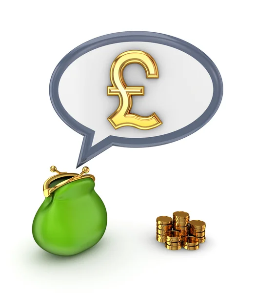 Pound sterling sign and green purse. — Stock Photo, Image