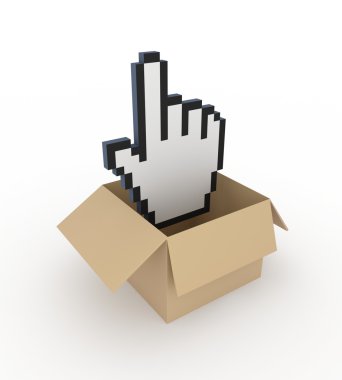 Large cursor in a carton box. clipart