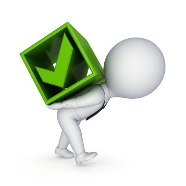 3d small person and green tick mark. clipart