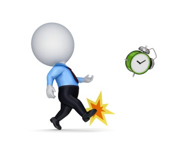 3d small person kicking a vintage watch. clipart