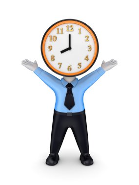 3d person with a colorful clock instead the head clipart