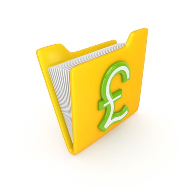 Pound sterling sign on a yellow folder. clipart