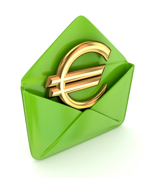 Euro simgesi yeşil bir zarf içinde. — Stok fotoğraf