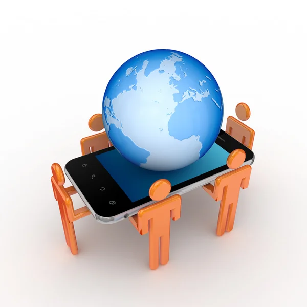 3d small , mobile phone and big globe. — Stock Photo, Image