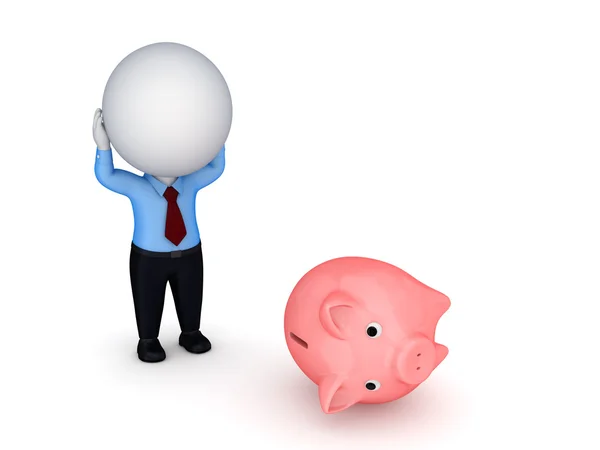 Stressed 3d small person and piggy bank. — Stock Photo, Image