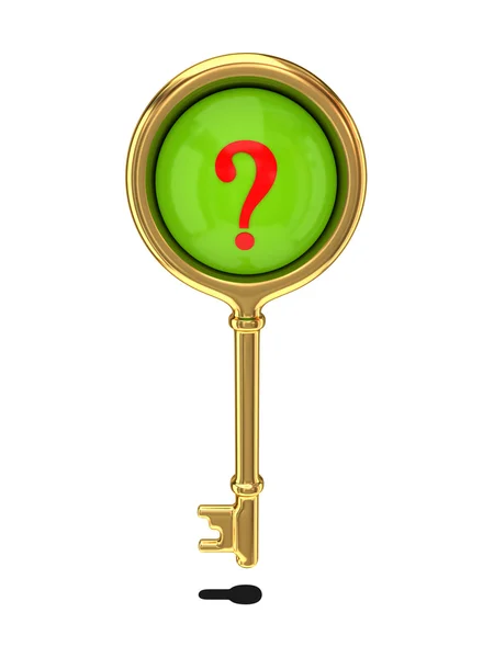 Golden key with a query mark. — Stock Photo, Image
