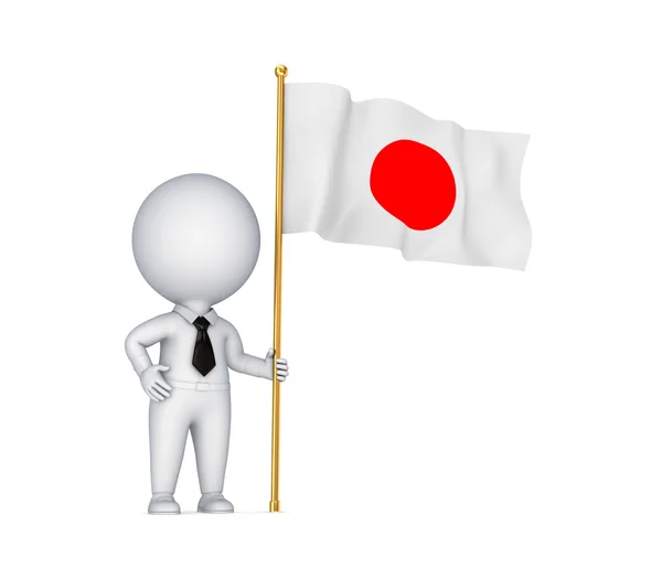3D liten person med japanska flaggan i en hand. — Stockfoto