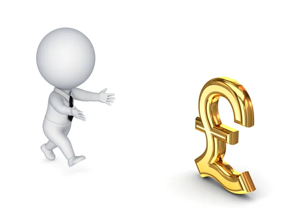 3d small person running to pound sterling sign. — Stock Photo, Image