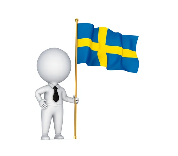 3D malá osoba s švédská vlajka. — Stock fotografie