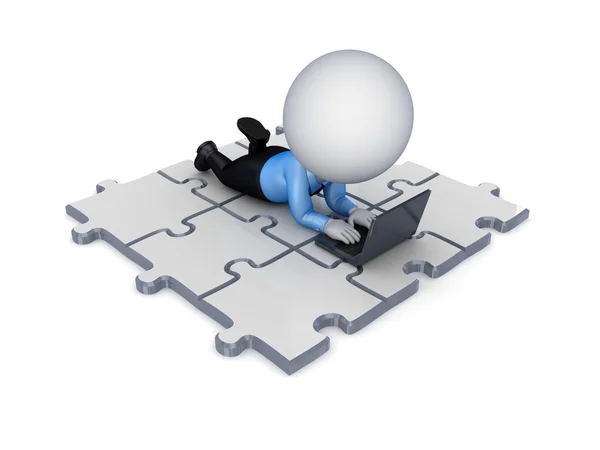 3d small person lying on a puzzles. — Stock Photo, Image