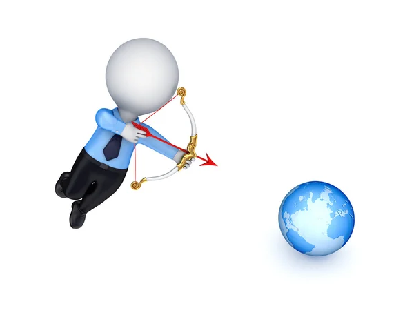 3d person shooting an arrow at a globe. — Stock Photo, Image
