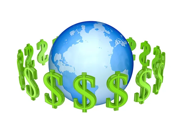 Znaky dolaru kolem země. — Stock fotografie
