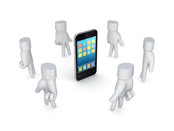 Stylized cursors around modern mobile phone. — Stock Photo, Image