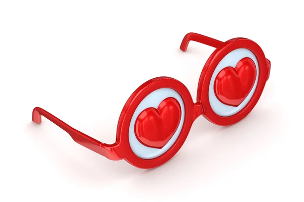 Round glasses with a red hearts inside. — Stock Photo, Image