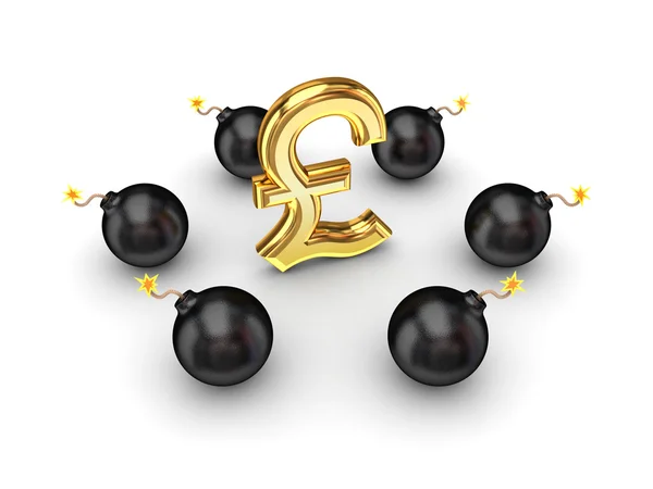 Black bombs around pound sterling sign. — Stock Photo, Image