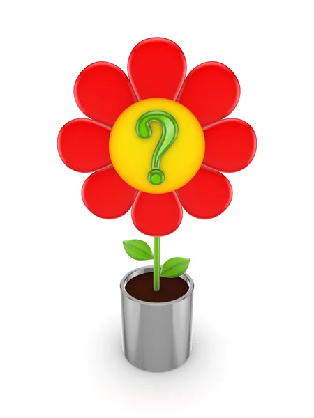 Cute red flower with a green query mark. — Stock Photo, Image