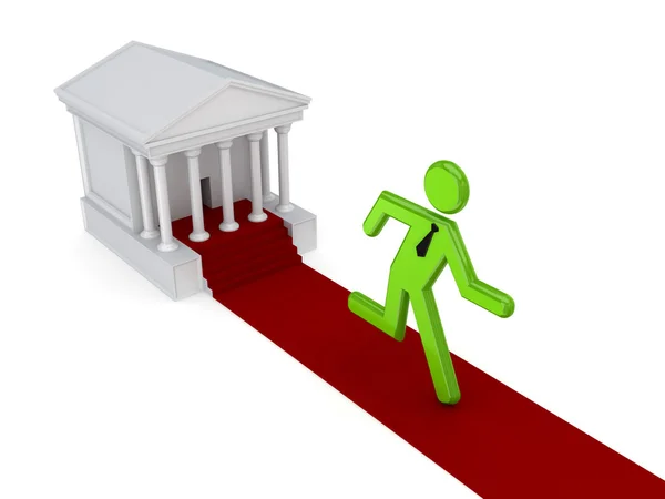3d small person running from a courthouse. — Stock Photo, Image