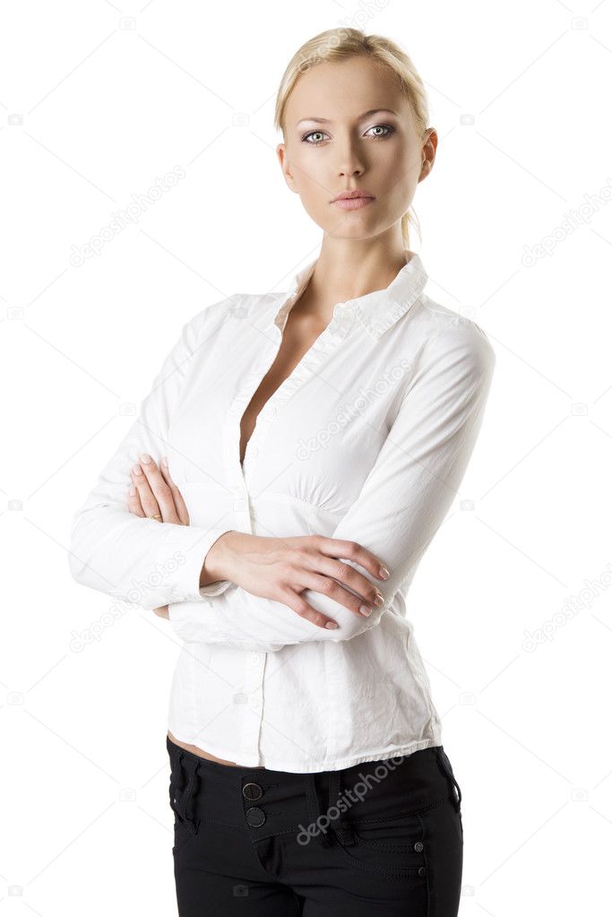 Business blonde woman with crossed arms