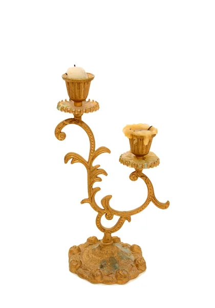 柱の蝋燭をほこりアンティーク真鍮キャンドル ホルダー — ストック写真