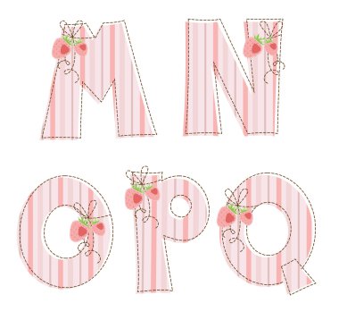 Patchwork alphabet. Letter M, N, O, P, Q clipart