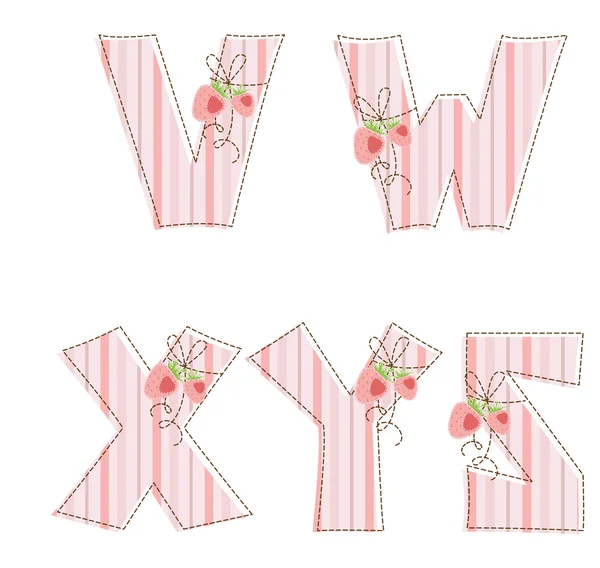Alfabeto patchwork. Lettera V, W, X, Y, Z — Vettoriale Stock