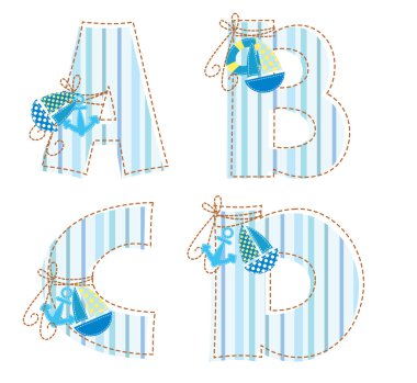 Patchwork alphabet. Letter A, B, C, D clipart