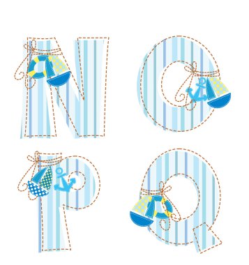 Patchwork alphabet. Letter N, O, P, Q clipart