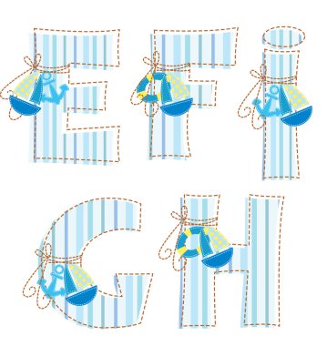 Patchwork alphabet. Letter E, F, G, H, I clipart