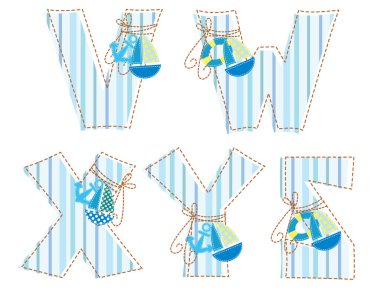 Patchwork alphabet. Letter V, W, X, Y, Z clipart