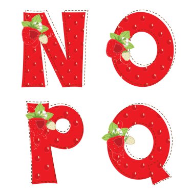 Red strawberry alphabet. Letter N, O, P, Q clipart