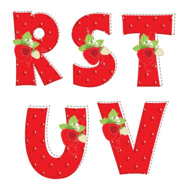 Red strawberry alphabet. Letter R, S, T, U, V clipart