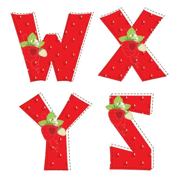 Κόκκινο atrawberry αλφάβητο. γράμμα w, x, y, z — Διανυσματικό Αρχείο